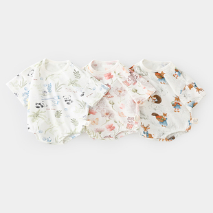 婴儿包屁衣套头连体衣哈衣夏季爬服短袖满月服宝宝睡衣新生儿薄款