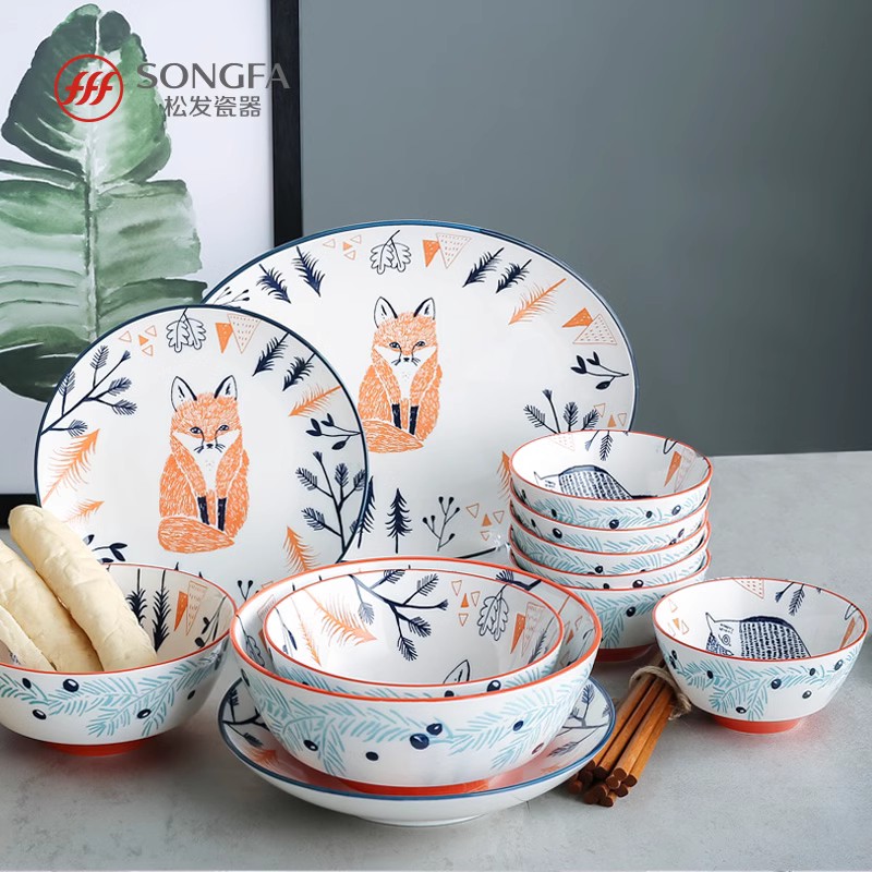 松发陶瓷童话森林风釉下彩碗盘