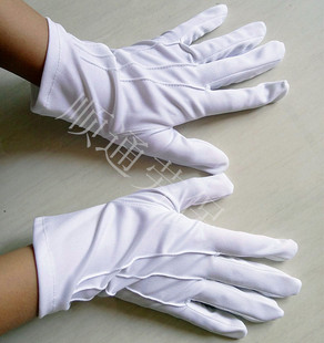 白色作业手套保安礼仪交通指挥手套三筋氨纶手套司机司仪手套厚