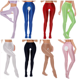 网红丝滑油光油亮光泽大码开裆档美肤连脚裤连裤袜性感方便瑜伽裤