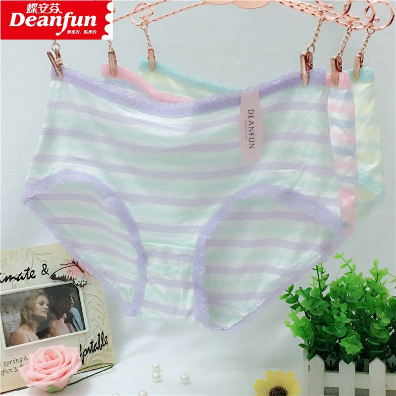 蝶安芬5098女士莫代尔棉内裤条纹款蕾丝花边舒适柔软可爱中腰年轻
