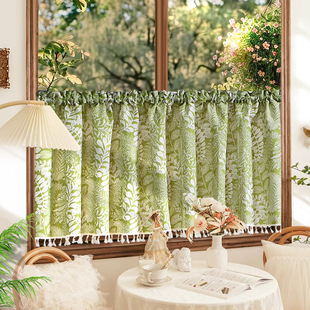 厨房短帘美式 窗帘拱形门书柜半门帘小半截遮挡遮丑蕾丝免打孔纱帘