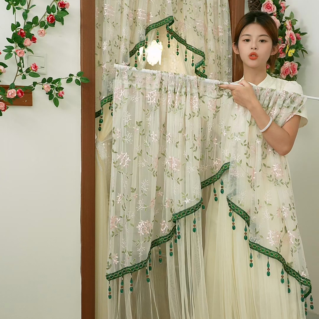 法式吊珠蕾丝门帘三角帘