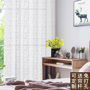 窗纱客厅卧室窗窗帘纯色阳台白纱 北欧现代ins纱帘窗帘免打孔欧式