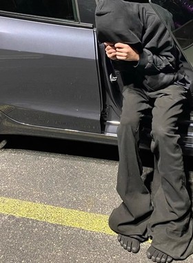 美式高街ro风拖地喇叭牛仔裤男潮牌小众暗黑丧系休闲阔腿裤子显瘦