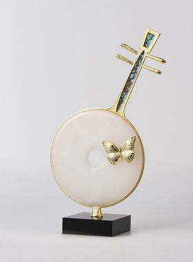 琵琶摆件时尚家居装饰品玉石平安扣电视柜酒柜玄关柜工艺品铁艺