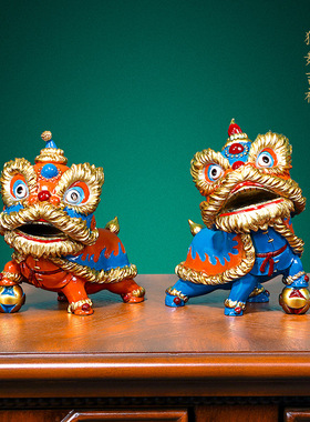 新中式醒狮摆件一对铜柿子家居客厅玄关酒柜办公室装饰品开业礼品