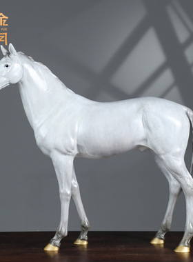铜艺坊汗血宝马黄铜摆件仿真骏马铜雕工艺品玄关客厅白马黄铜摆件