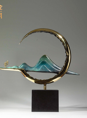 铜艺坊月半弯月亮黄铜摆件样板房壁柜玄关月亮湾铜摆件开业送礼品