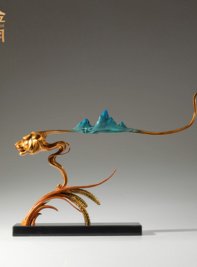 铜艺坊财富满仓全黄铜生肖老虎摆件现代创意金属铜器老虎家居摆件