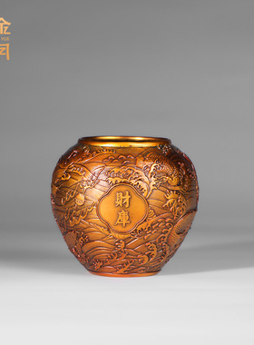 铜艺坊财库天财黄铜缸摆件招财聚福缸铜器家居摆件书房办公室摆件