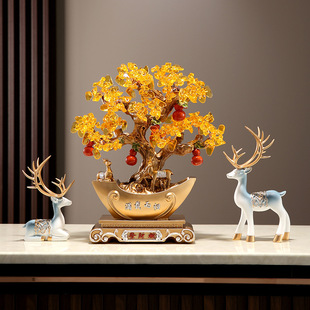 满载而归发财树摇钱树招财鹿新中式摆件办公室前台开业大吉礼物