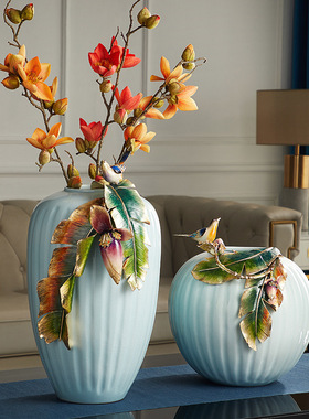 花瓶摆件家用客厅桌面摆设珐琅彩中式陶瓷干花新中式装饰青花瓷