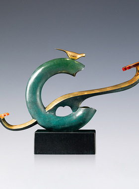 铜艺坊万事如意彩铜摆件创意如意金属铜器中式家居客厅玄关装饰品