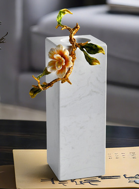 新中式珐琅彩梅花大理石花瓶摆件电视柜书架酒柜玄关家居装饰乔迁