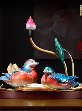 新中式全铜鸳鸯戏水家居装饰摆件客厅玄关卧室装饰品情侣送礼礼品