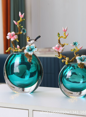 珐琅彩小摆件新中式花瓶家居饰品开业乔迁礼物客厅装饰品琉璃花瓶