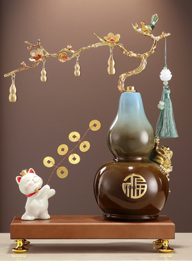 福禄双全葫芦摆件树脂材质新中式电视柜玄关办公室酒柜乔迁装饰品