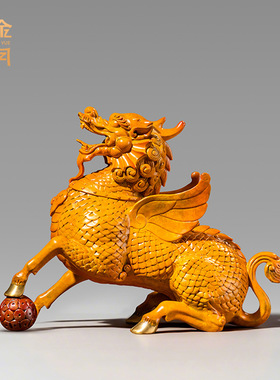 铜艺坊祥瑞麒麟金属黄铜器工艺品摆件瑞兽麒麟玄关角几前台铜饰品