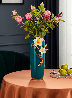 欧式珐琅彩花瓶 客厅桌面陶瓷干花插花摆件美式家居玄关创意花瓶