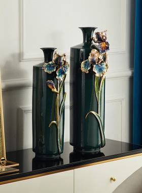 轻奢陶瓷花瓶摆件家用客厅桌面珐琅彩新中式玄关干花插花装饰品