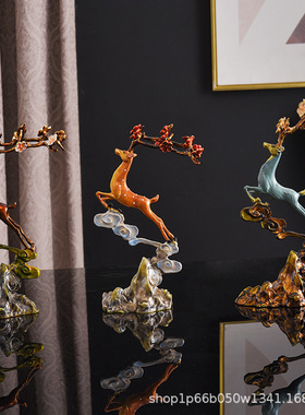 新中式珐琅彩摆件梅花鹿欧式客厅电视柜酒柜玄关鹿装饰品创意轻奢