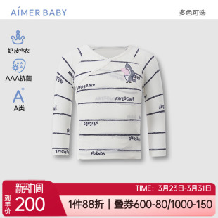 爱慕儿童春婴幼儿男女宝奶皮衣3A抗菌家居长袖 上衣按扣斜襟和尚服