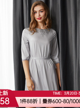 爱慕LACLOVER兰卡文春夏亲肤莫代尔女士家居服七分袖睡裙LC44SC1