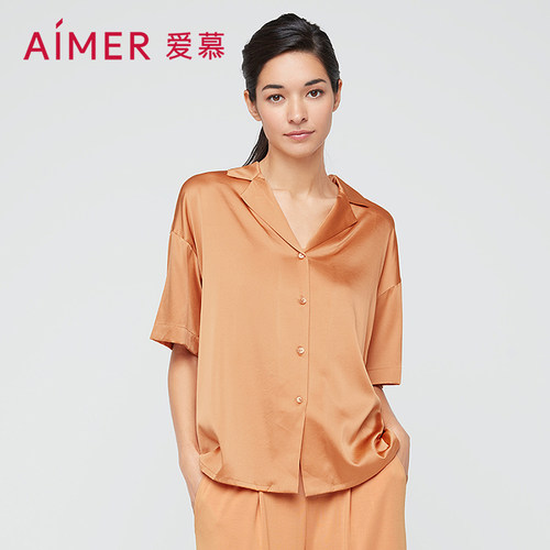 桑蚕丝柔滑女士家居短袖开衫上衣