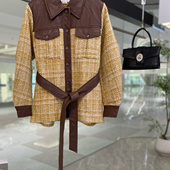 有型潮流好搭高端重工高级感风衣港风PU拼接花呢夹棉收腰显瘦外套