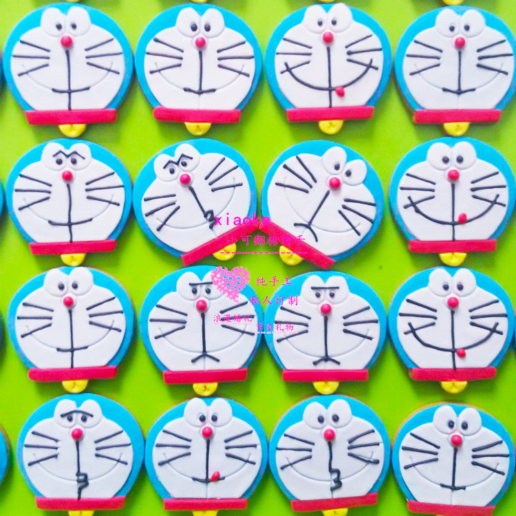 小可翻糖饼干婚礼甜品定制生日周岁伴手礼机器猫小叮当猫哆啦a梦