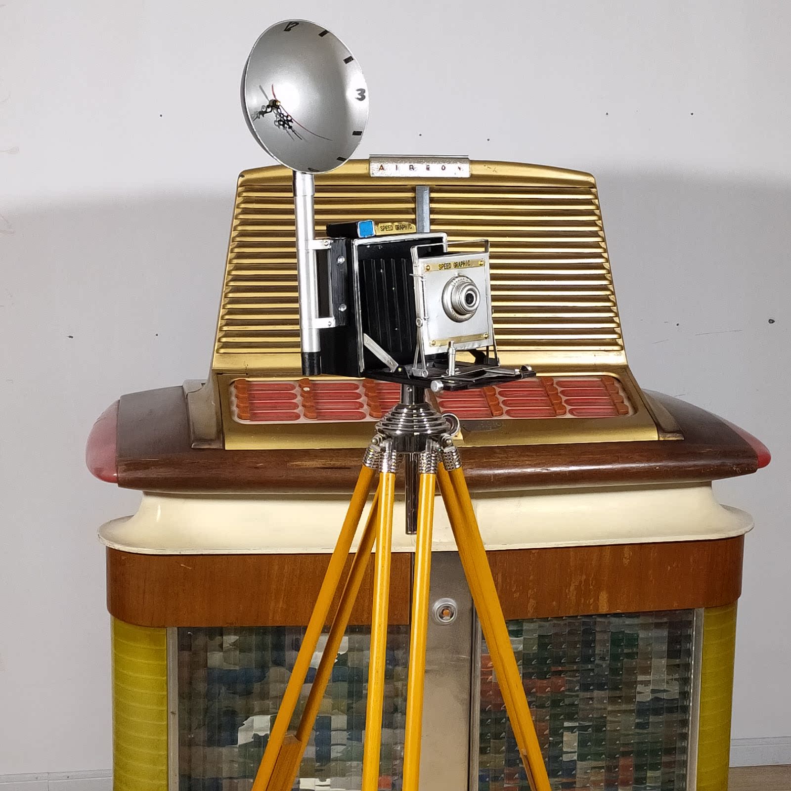 复古实木三脚架铁皮相机模型摆件店面装饰摆件道具怀旧工业风相机