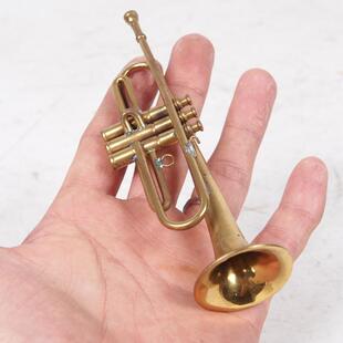 西洋老物件带箱仿真黄铜小号乐器模型袖珍小号摆设古董铜器