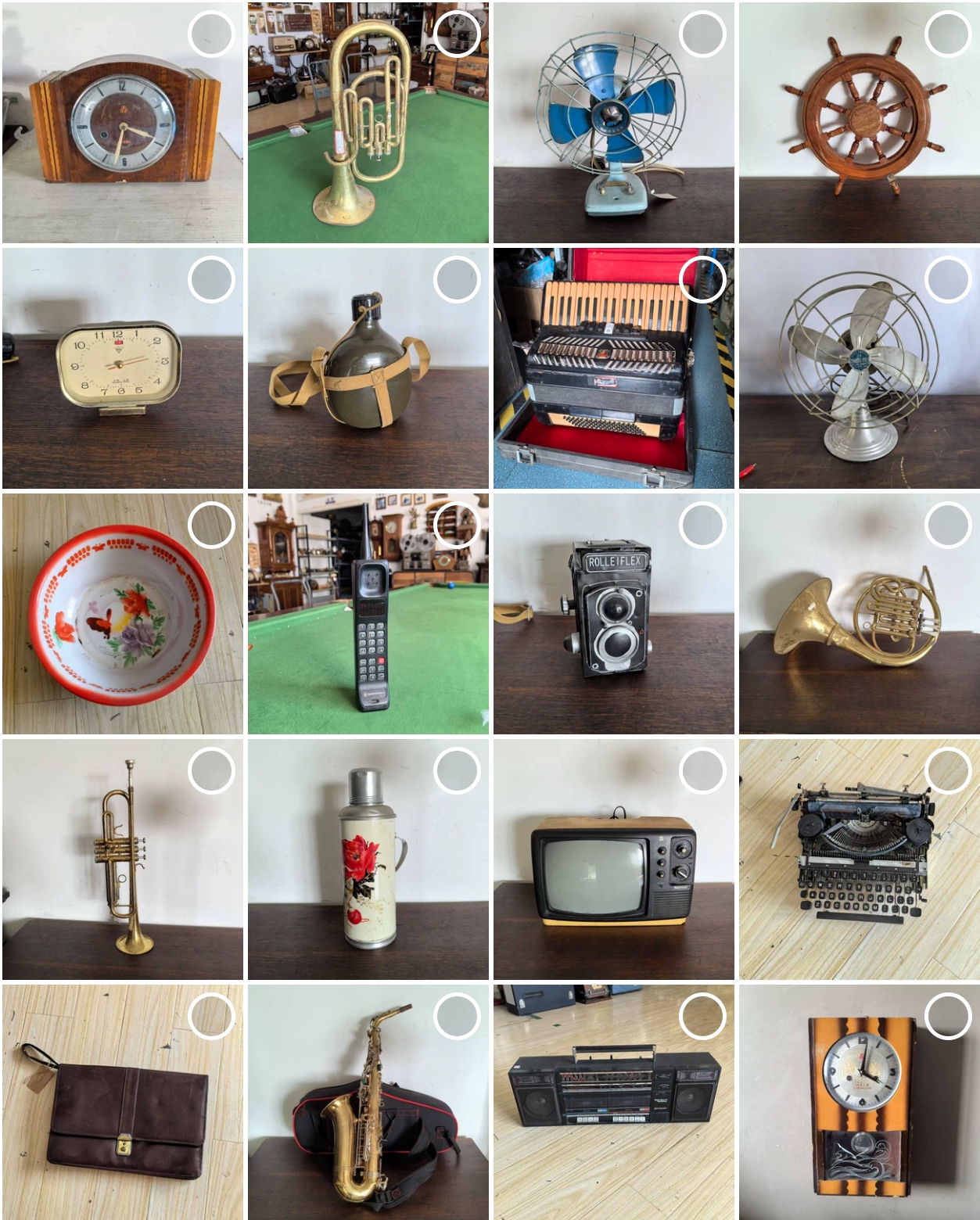 怀旧老物件20件电视机乐器打字机钟表电风扇录音机船舵公文包脸盘