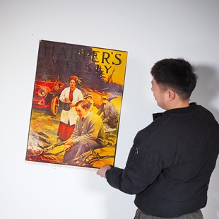 复古广告铁皮海报哈珀周-刊宣传咖啡馆酒吧展厅装饰画怀旧文创画