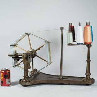 西洋古董欧洲19世纪金属铜制老纺车手工纺线车手摇纺纱车民俗摆件