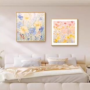 奶油风卧室装饰画花卉小清新治愈系主卧床头背景墙挂画高级感壁画