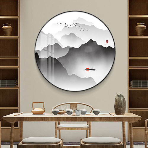 新中式客厅装饰画圆形入户