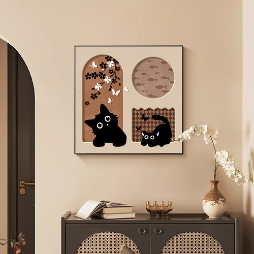 中古风猫咪客厅装饰画摆台