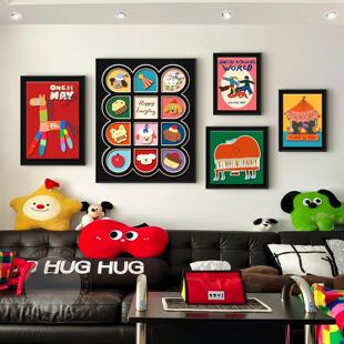 多巴胺趣味卡通客厅装饰画高级感沙发背景墙挂画治愈系儿童房壁画