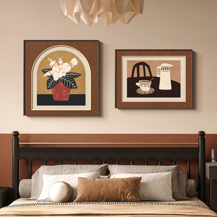 中古风花卉卧室床头装饰画美拉德复古房间主卧挂画高级感餐厅壁画