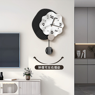 2025新款高级感客厅挂钟创意静音家用钟表画黑白简约餐厅装饰壁钟