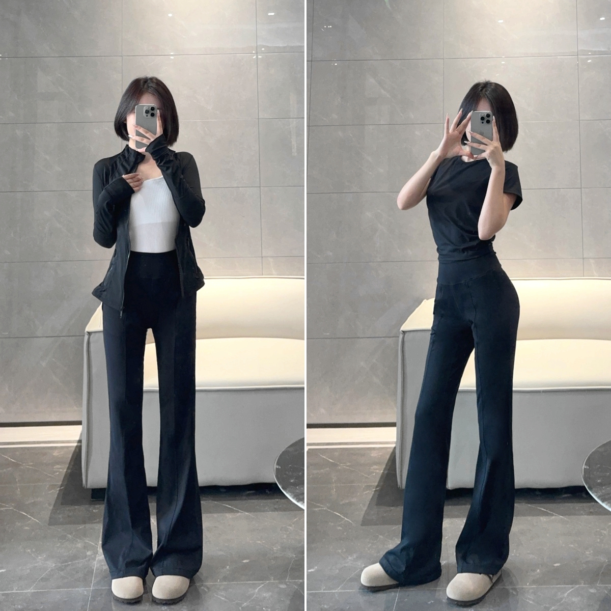 30寸运动休闲裸感女士高腰喇叭裤