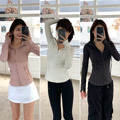 luqi lulu高品质连帽Define显瘦修身裸感夹克上衣运动健身瑜伽女