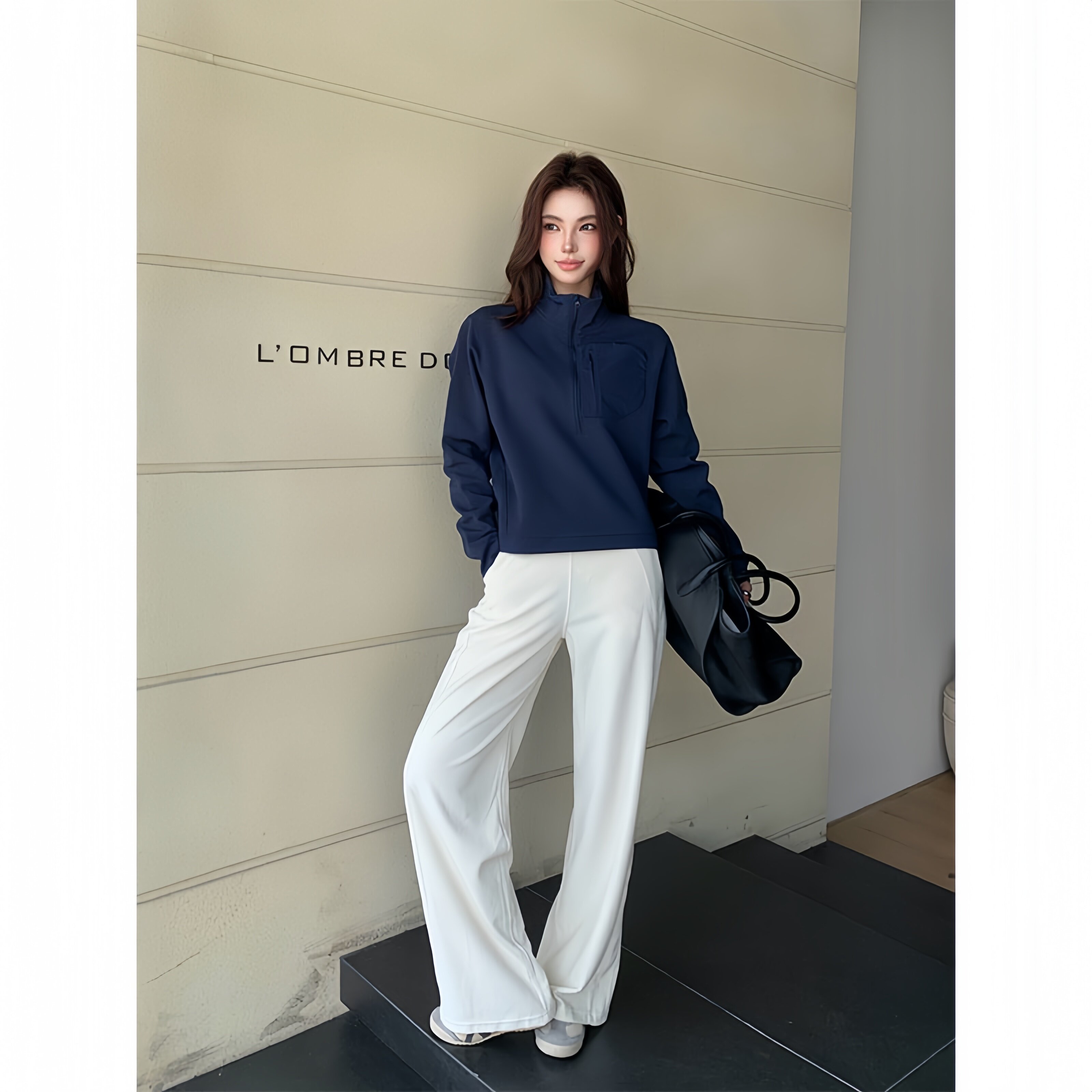 灯芯绒高腰阔腿显腿长女长裤图片