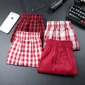 四条装 本命年牛年大红格子吉祥如意平四角内裤 纯棉宽松大码 阿罗裤