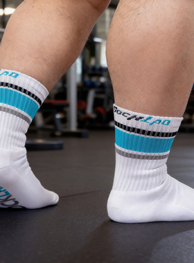 酷宝先生运动条纹袜男纯棉毛巾底加厚篮球足球吸汗白色个性长袜子