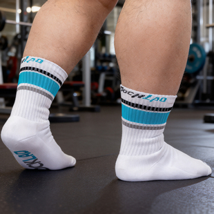 酷宝先生运动条纹袜男纯棉毛巾底加厚篮球足球吸汗白色个性长袜子