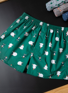 男士平角内裤阿罗裤宽松透气开叉一片式卡通个性休闲家居睡裤短