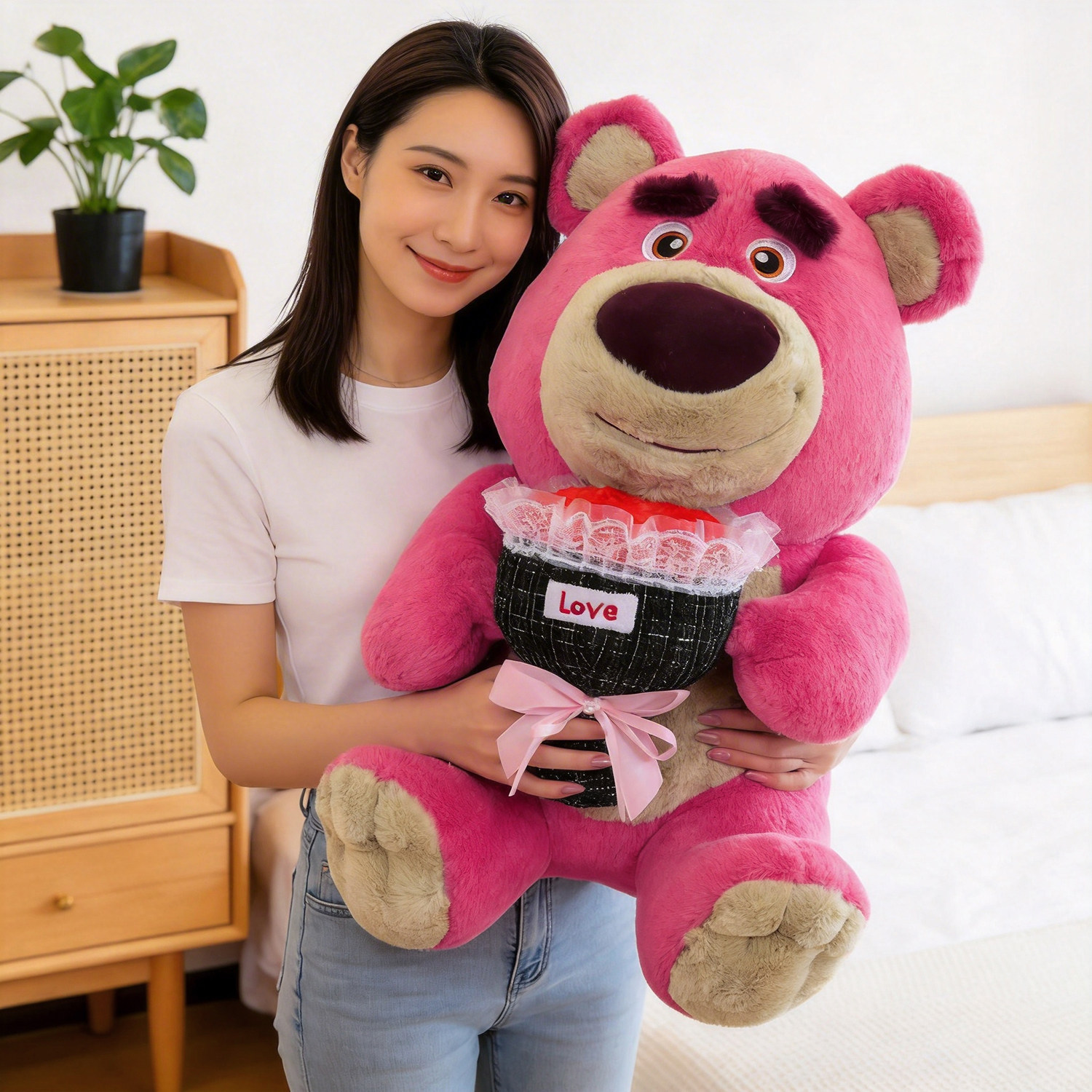 可爱玫瑰花草莓熊公仔毛绒玩具抱抱熊玩偶布娃娃送女生情人节礼物